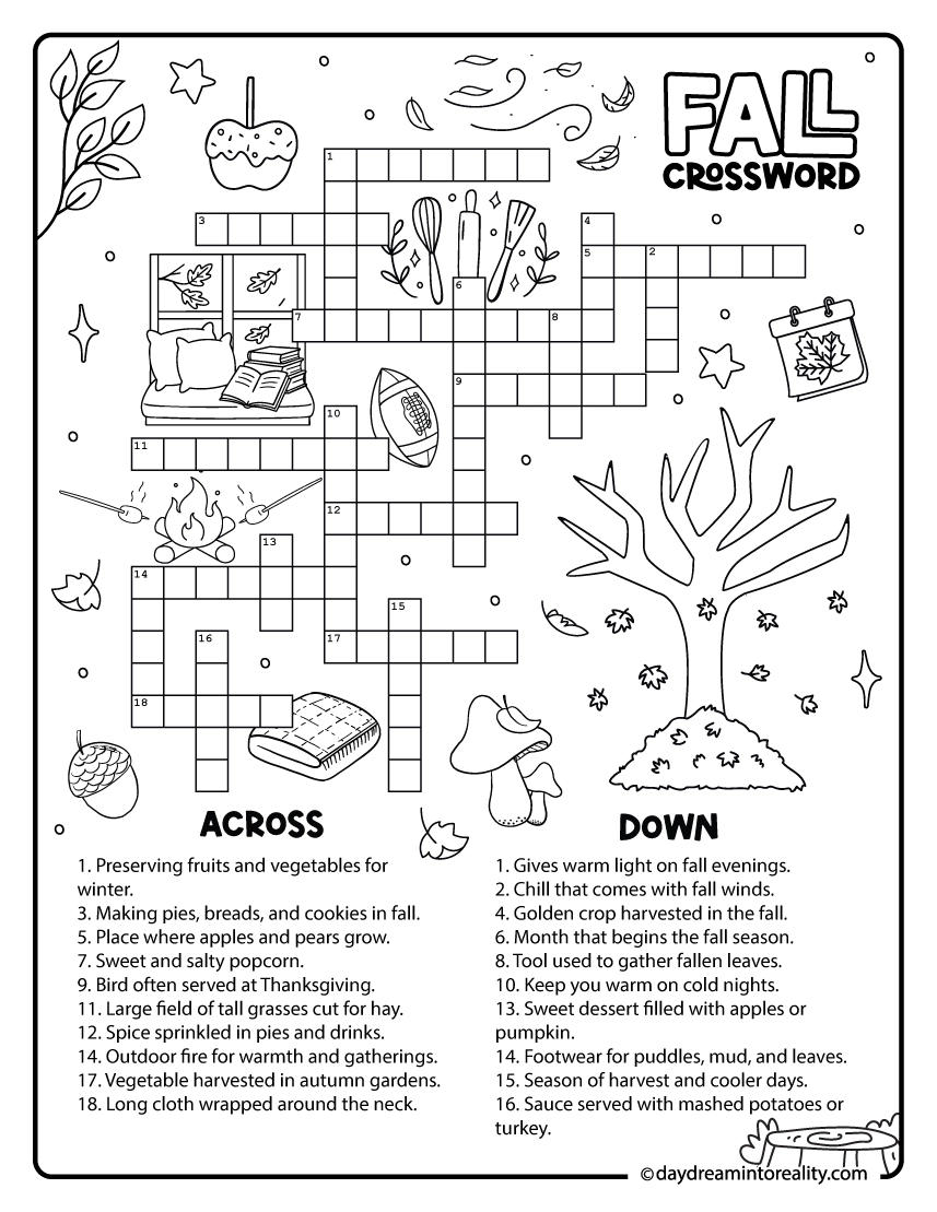 Free Printable Fall Crossword Puzzles