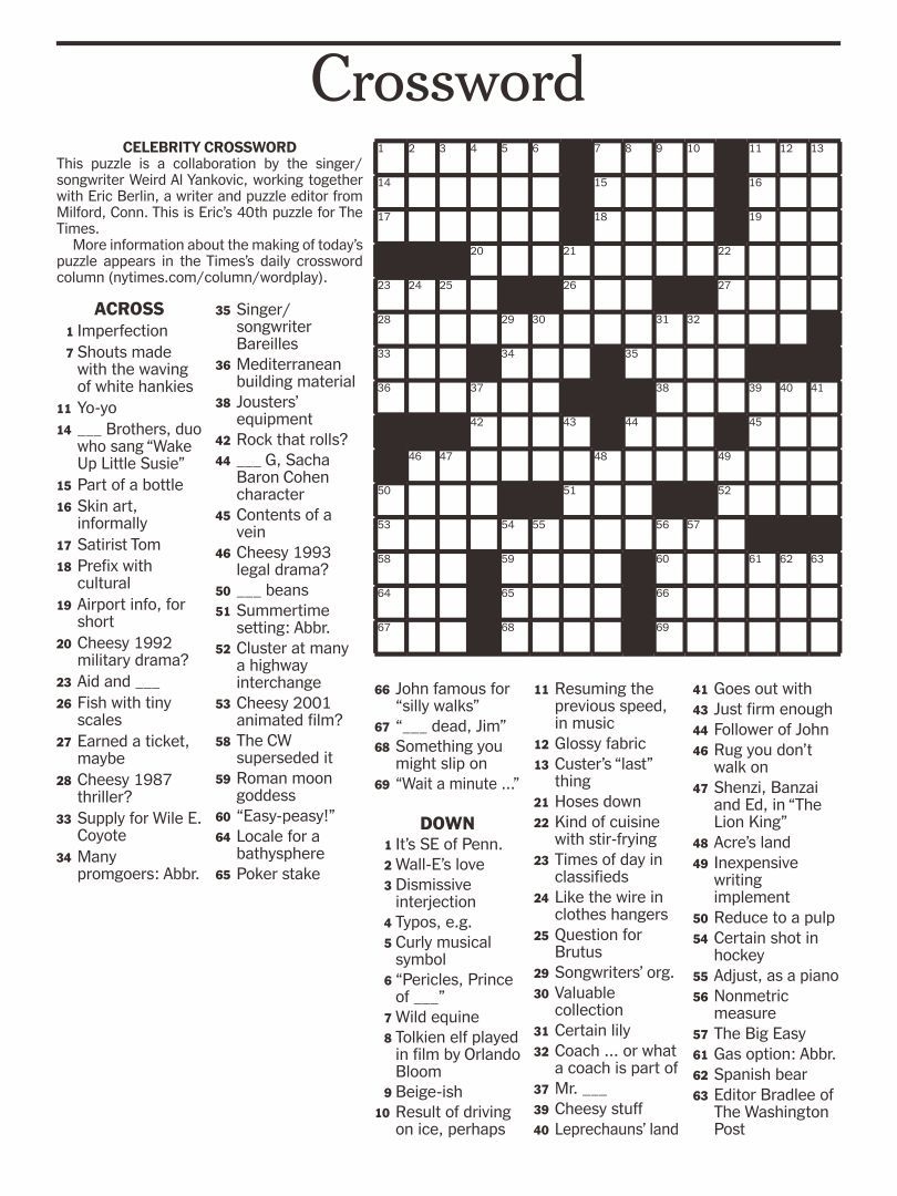 Daily Crossword Puzzles Printable Free