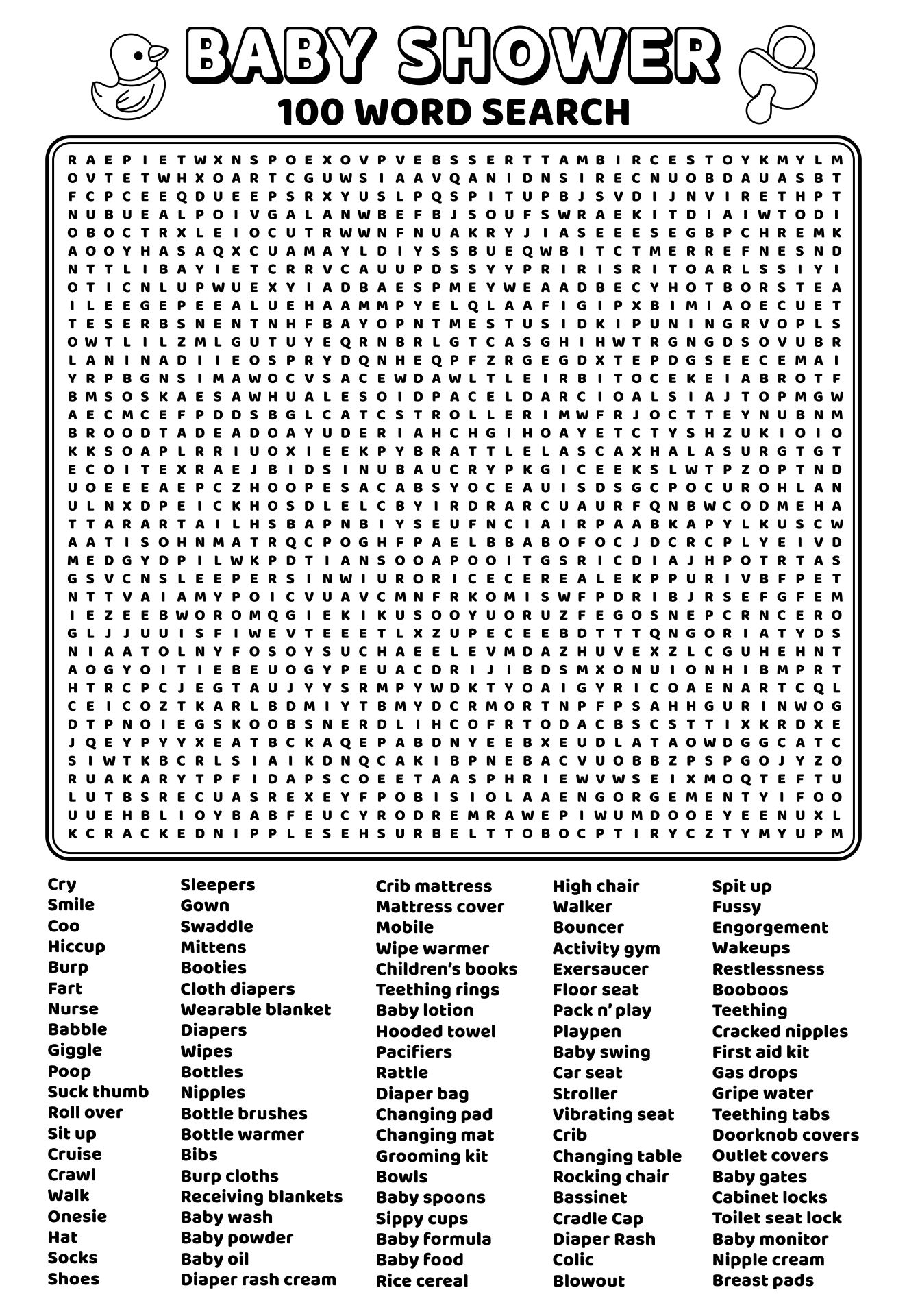 Printable 100 Word Word Search