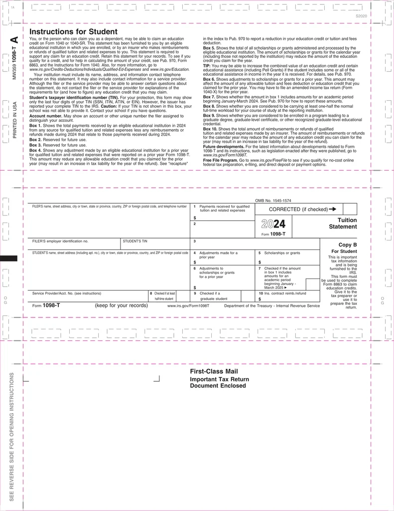 1098 T Copy B Z Fold 11 Form 5117B W 2TaxForms