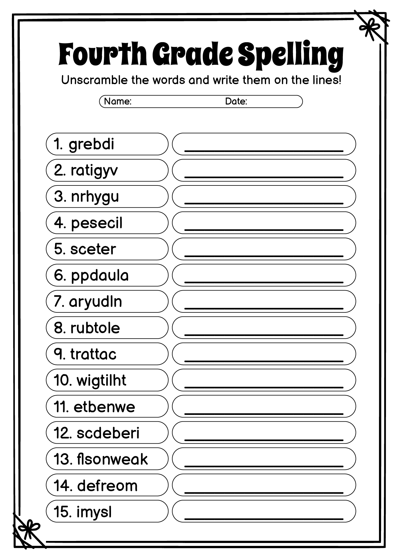 Free Printable Spelling Worksheets 4th Grade