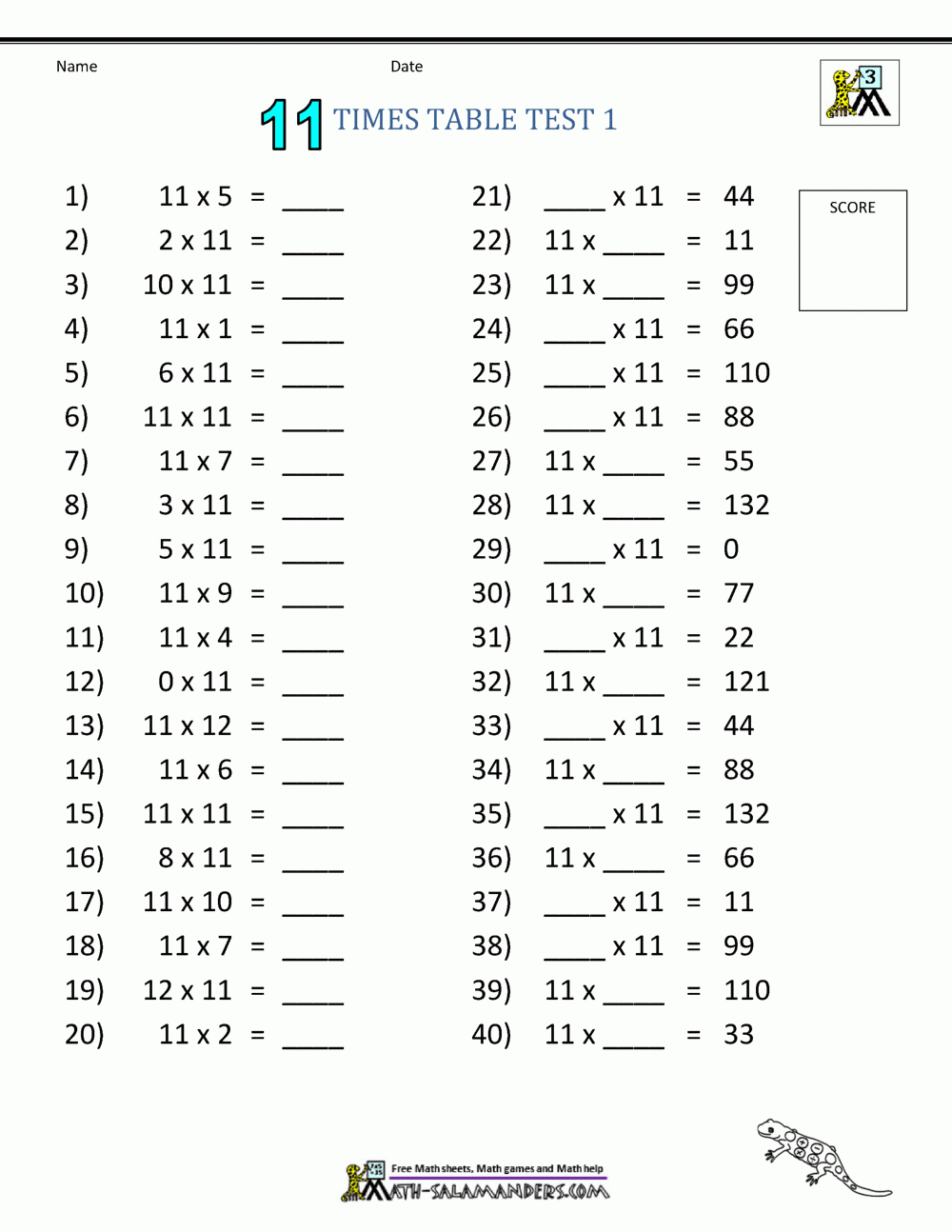 Printable Time Tables Worksheets