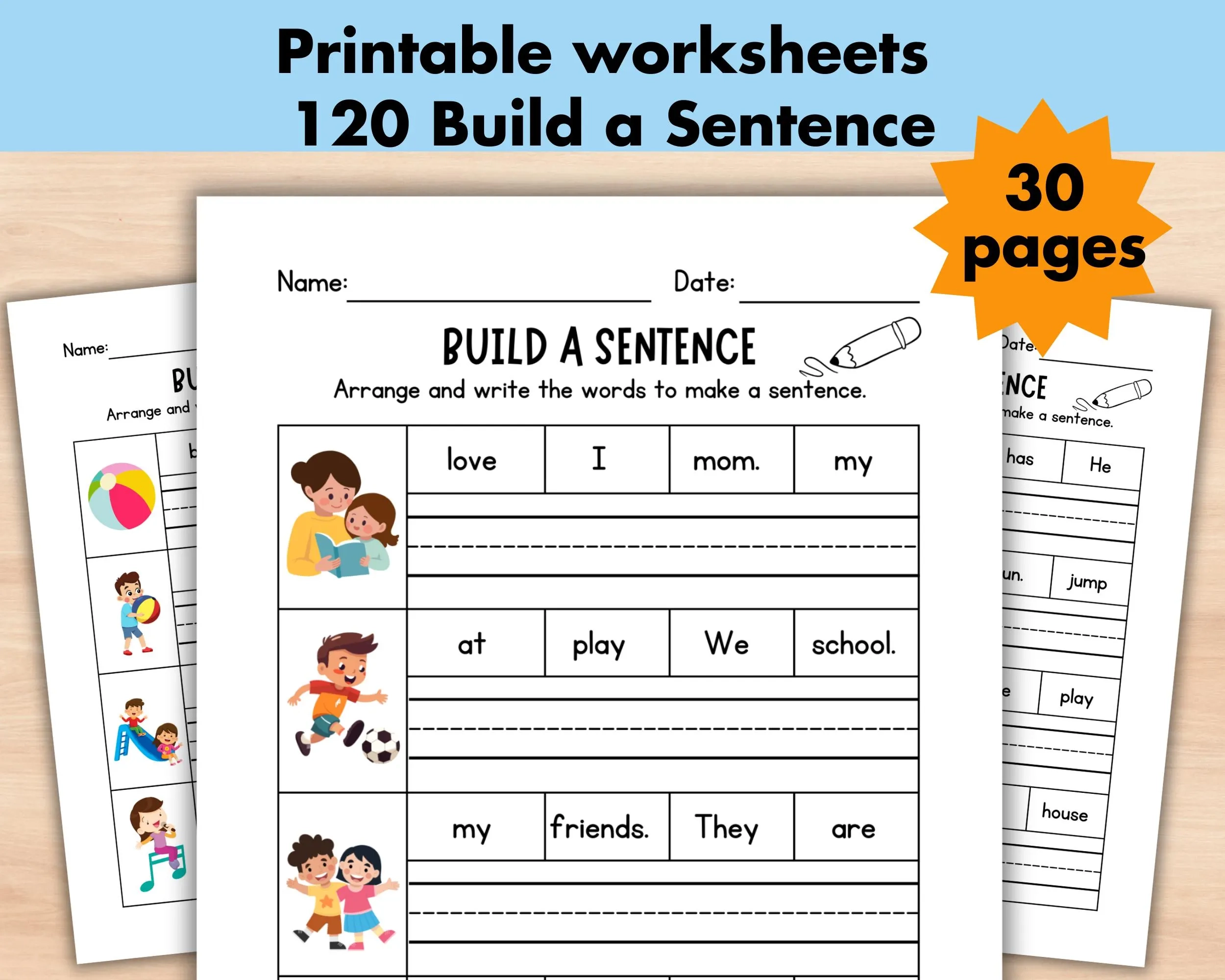120 Build The Sentence Worksheets Printable Sentences Writing 