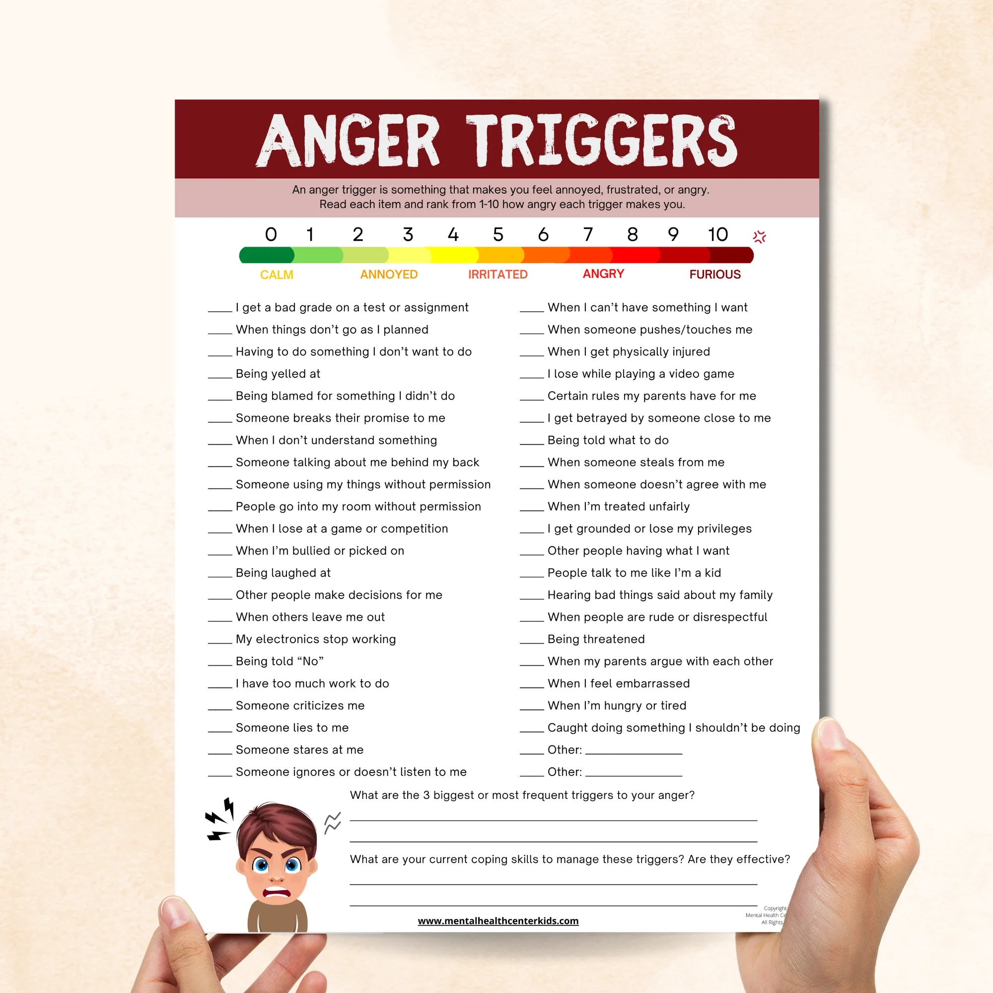Printable Anger Triggers Worksheet