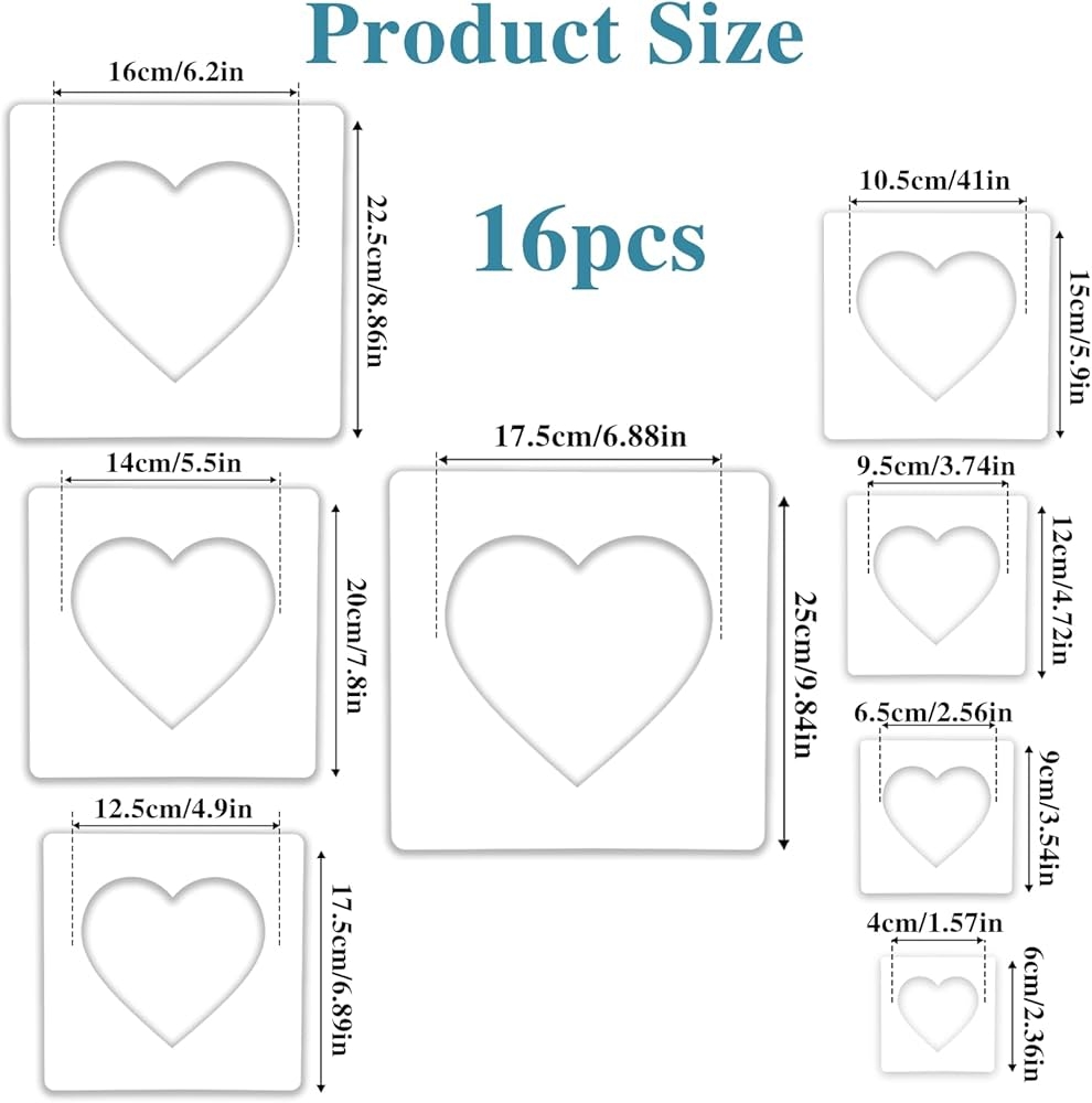 16 Pieces Large Heart Stencils Heart Stencils In Different Sizes For Painting Template Heart Stencil For Crafts Plastic 5 Point Heart Templates 