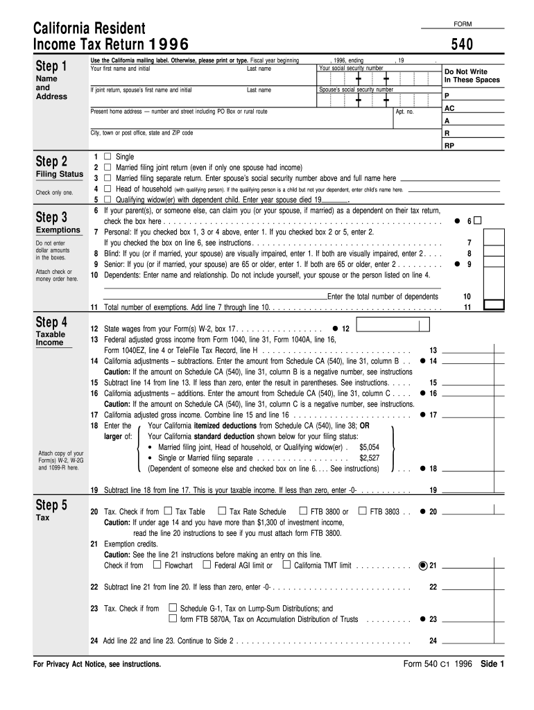 1996 Form CA FTB 540 Fill Online Printable Fillable Blank 