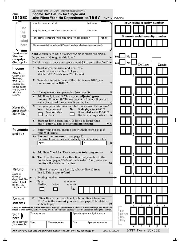 1997 Form IRS 1040 EZ Fill Online Printable Fillable Blank 