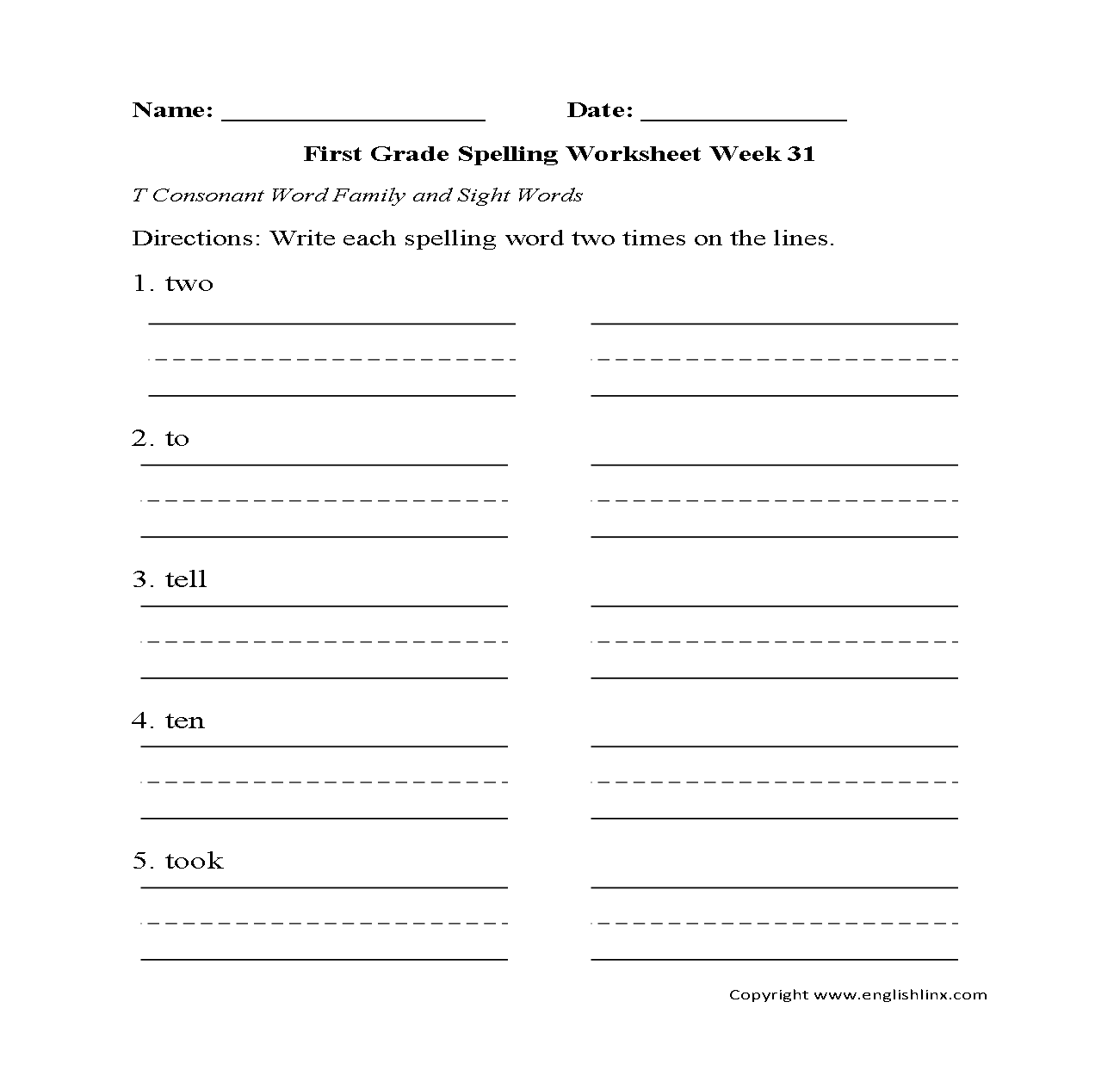 1st Grade Spelling Worksheets Printable Word Lists amp Weekly Practice