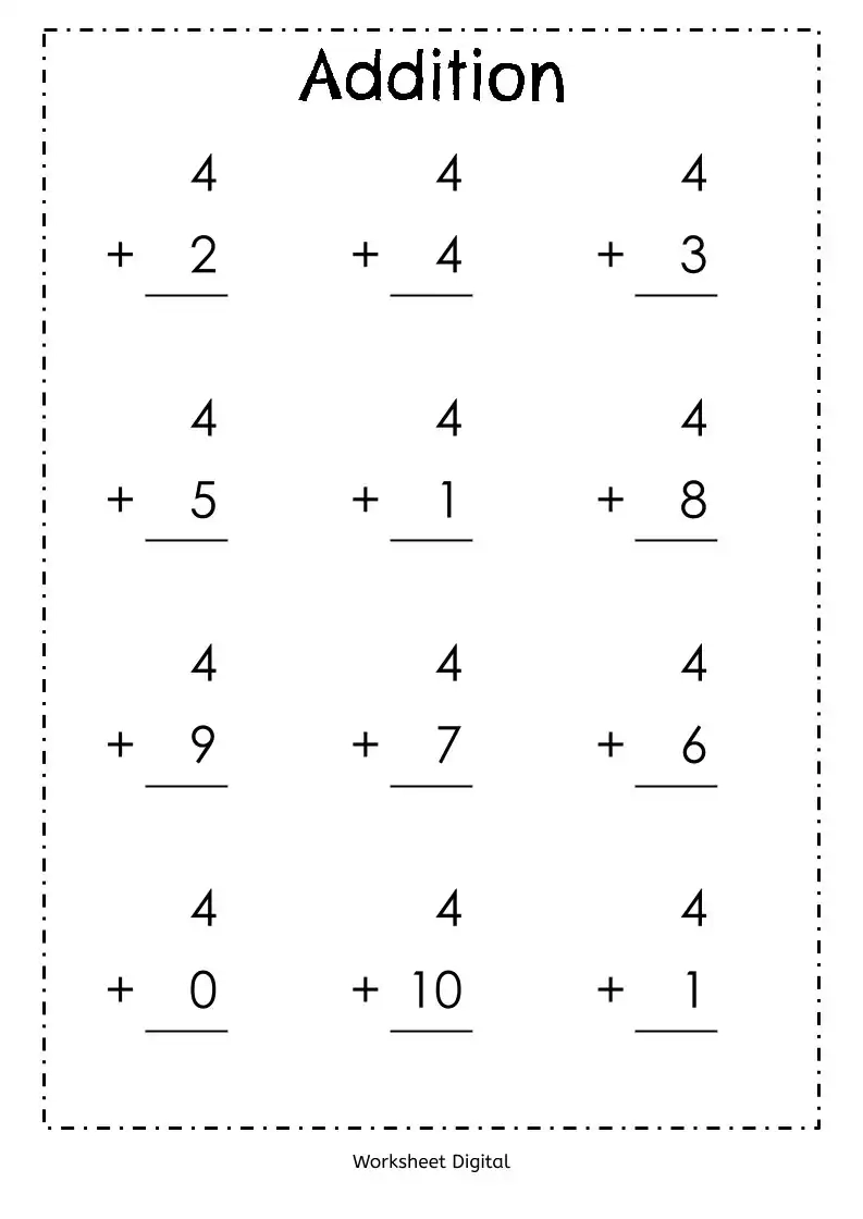 20 Printable Addition Worksheets Numbers 1 10 For Preschool 