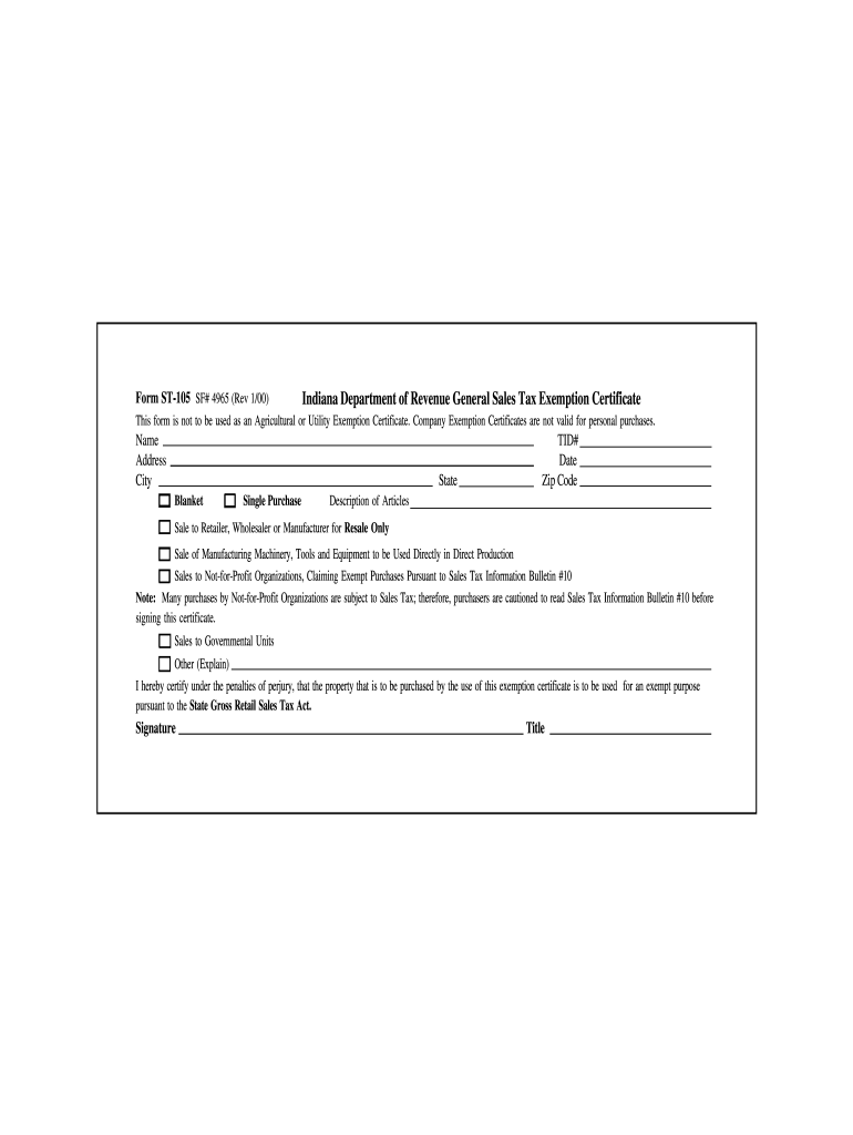 2000 Form IN DoR ST 105 Fill Online Printable Fillable Blank 