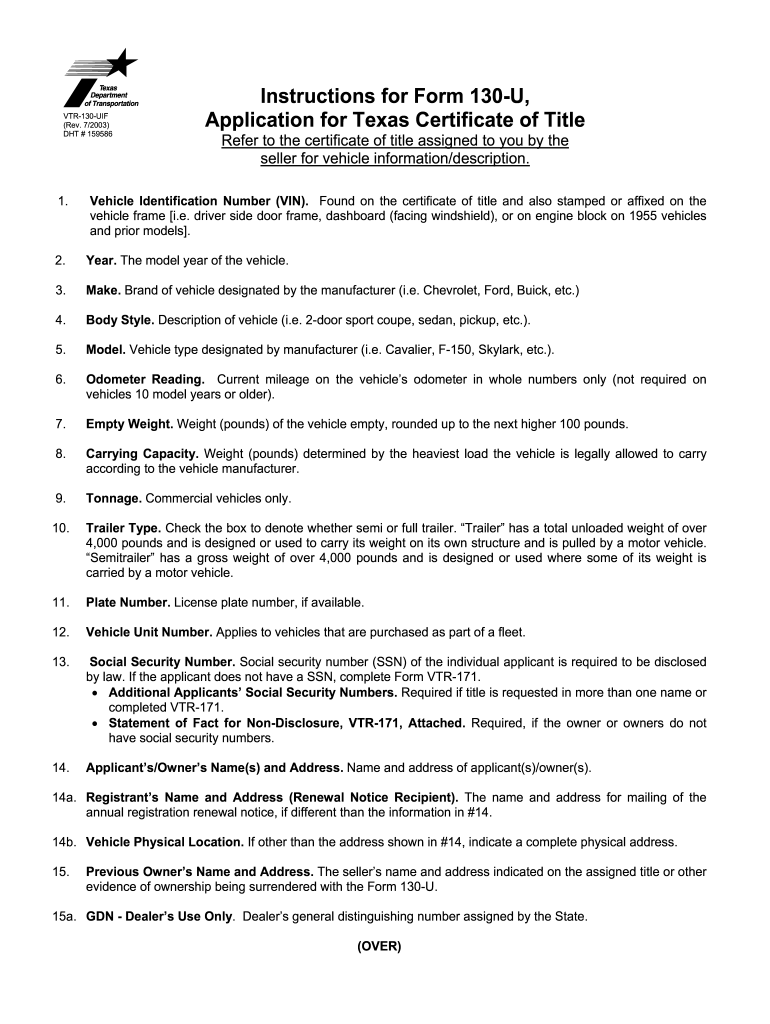 2003 Form TX 130 U Fill Online Printable Fillable Blank PdfFiller