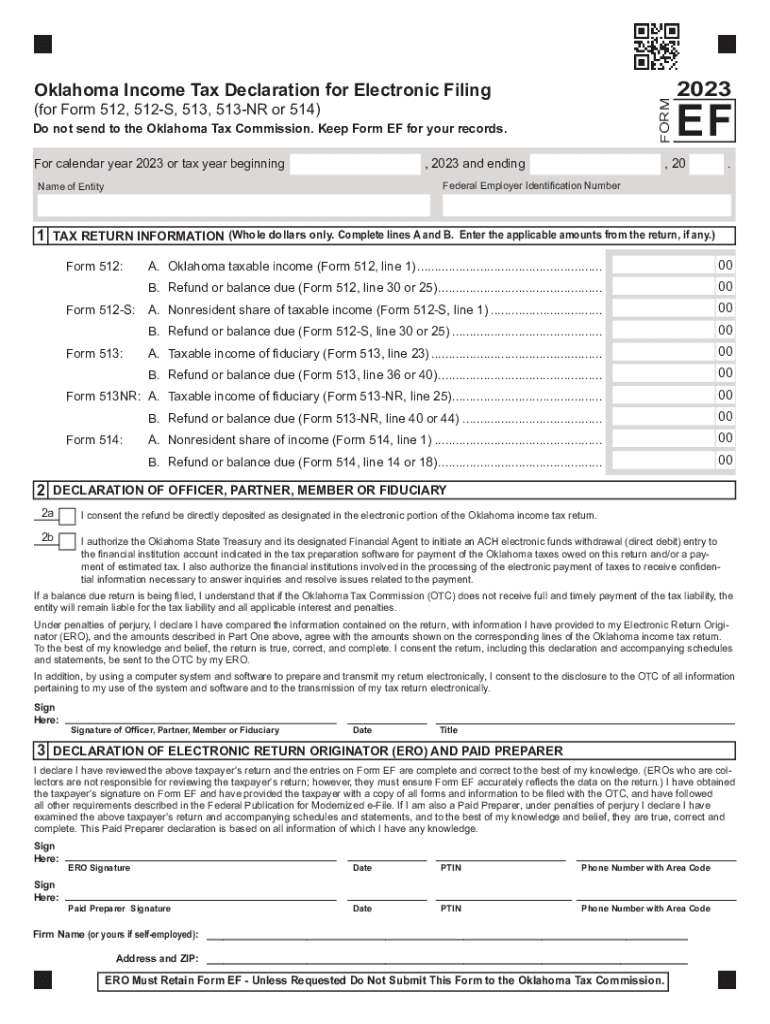 2023 Form EF Oklahoma Income Tax Declaration For Electronic Filing 