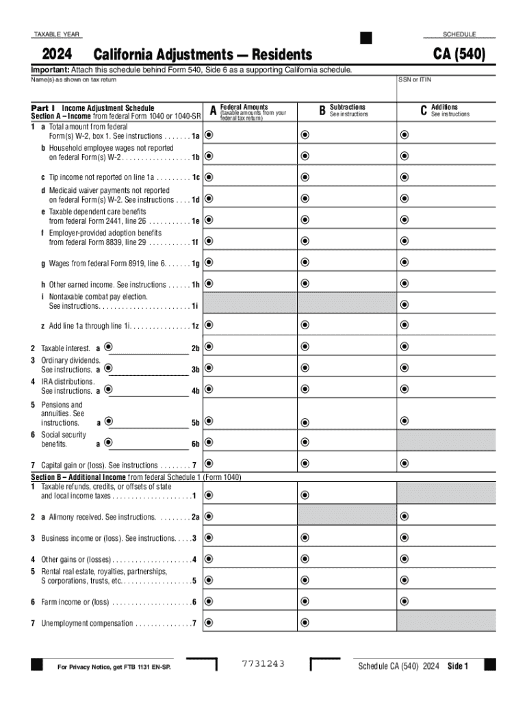 2024 Form CA FTB Schedule CA 540 Fill Online Printable 