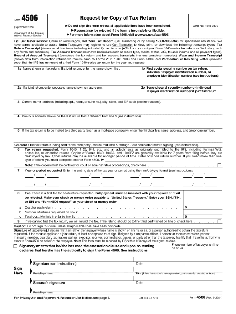 2024 Form IRS 4506 Fill Online Printable Fillable Blank PdfFiller