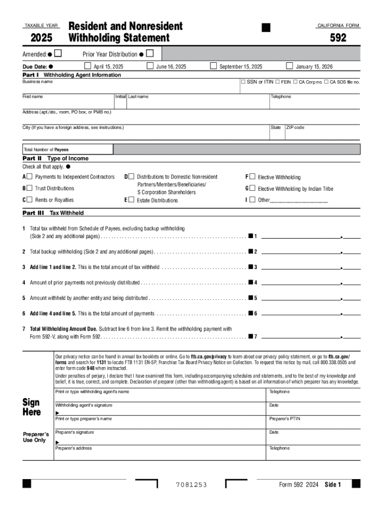 2025 Form CA FTB 592 Fill Online Printable Fillable Blank 