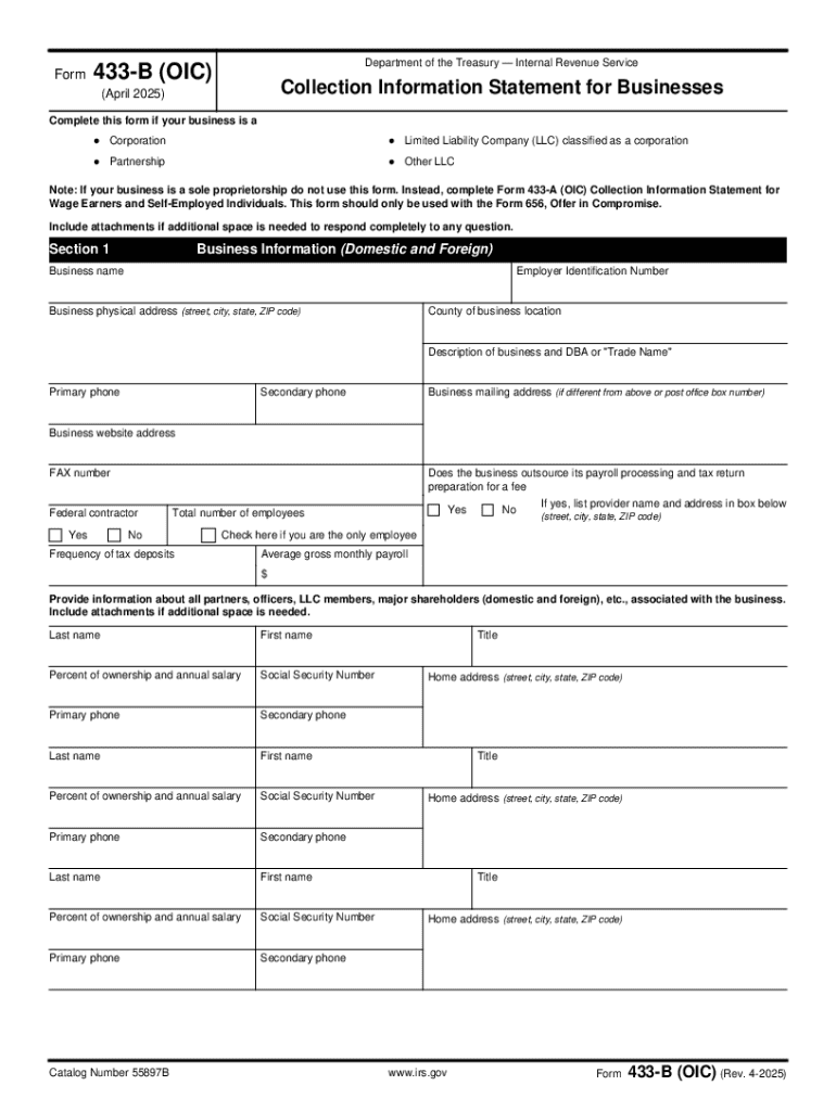 2025 Form IRS 433 B OIC Fill Online Printable Fillable Blank 