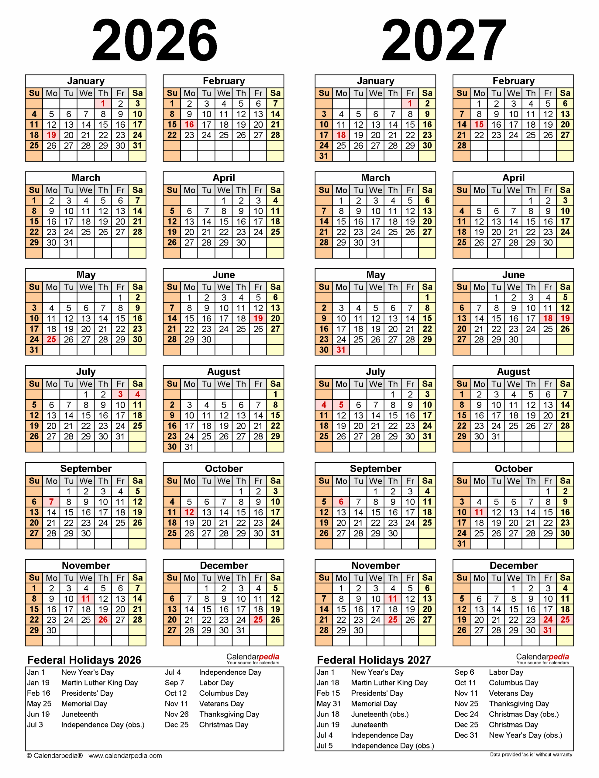Printable Monthly Calendar 2026 2027