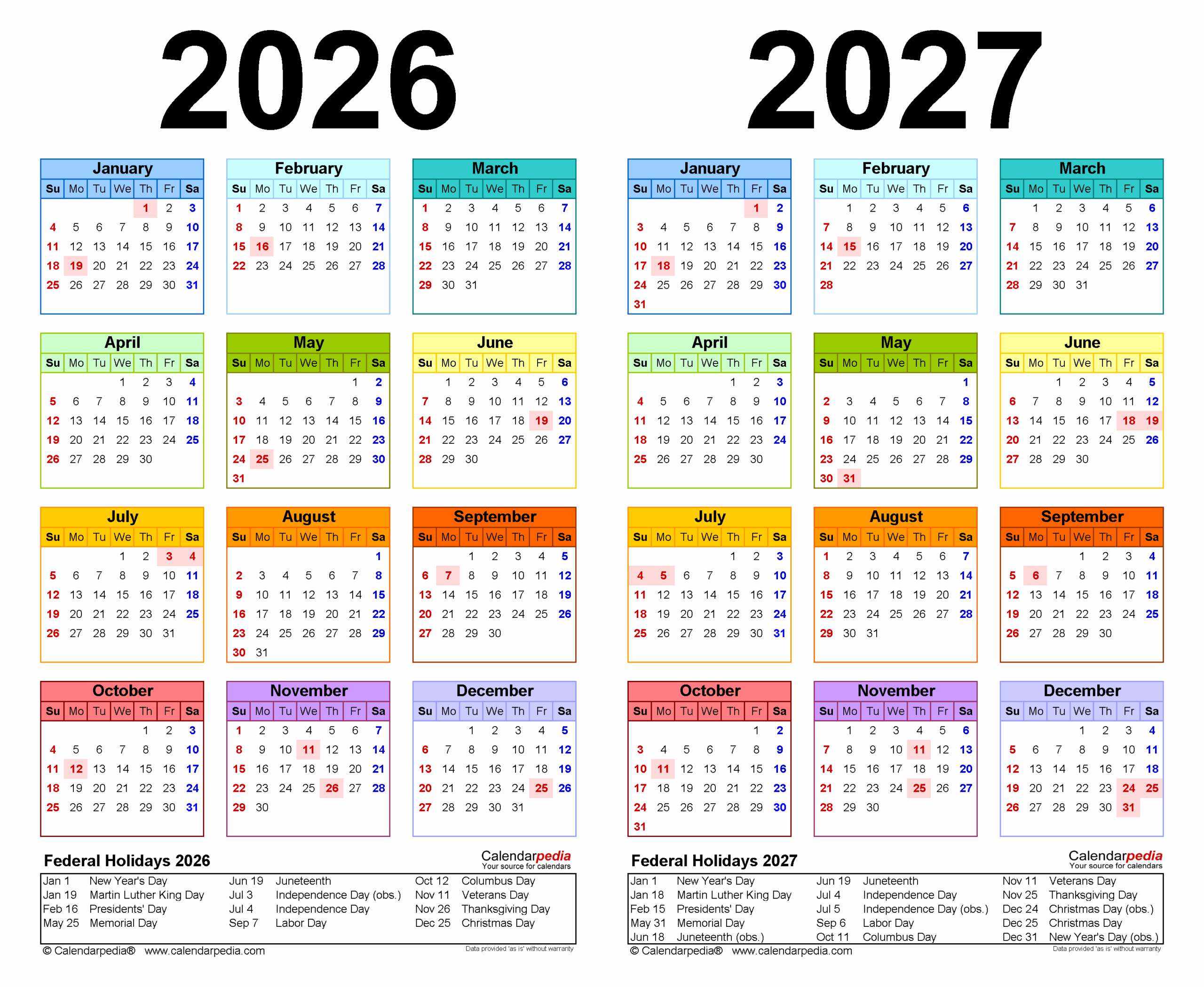 2026 2027 Two Year Calendar Free Printable PDF Templates