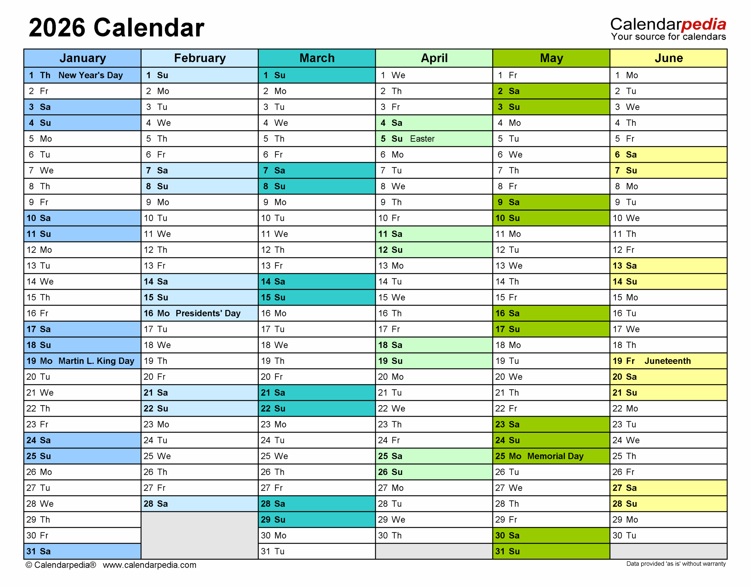 2026 Calendar Free Printable PDF Templates Calendarpedia