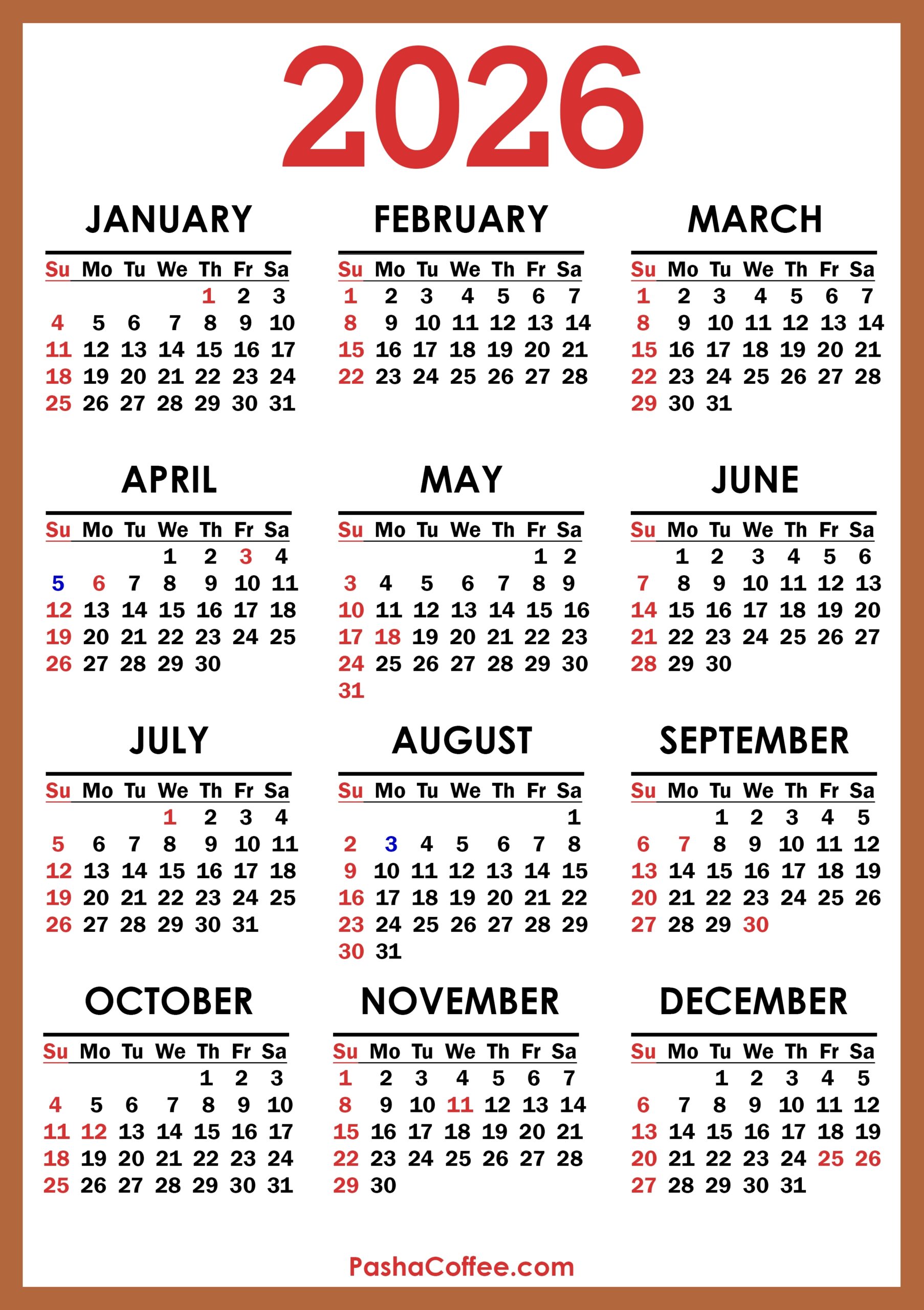 2026 Calendar With Canada Holidays Printable Free Vertical 