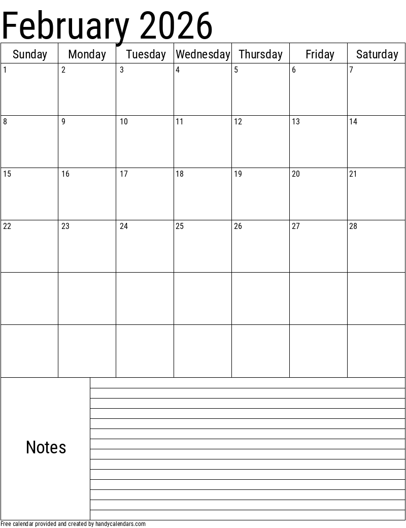 February 2026 Calendar Printable