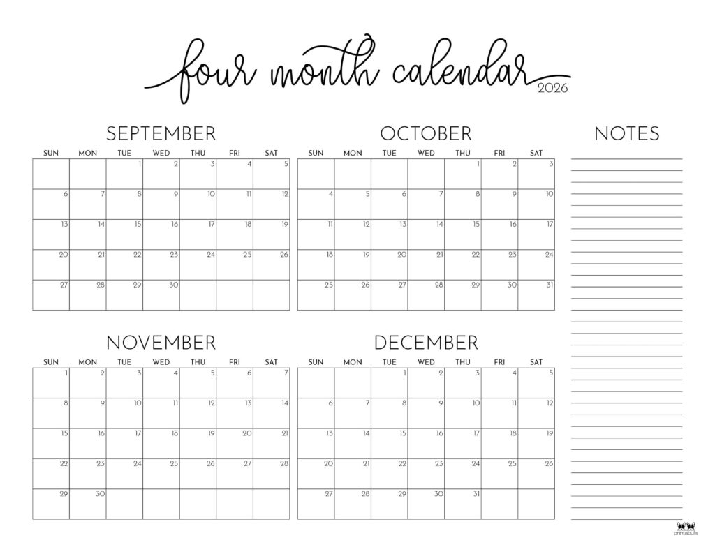 Printable September To December 2026 Calendar