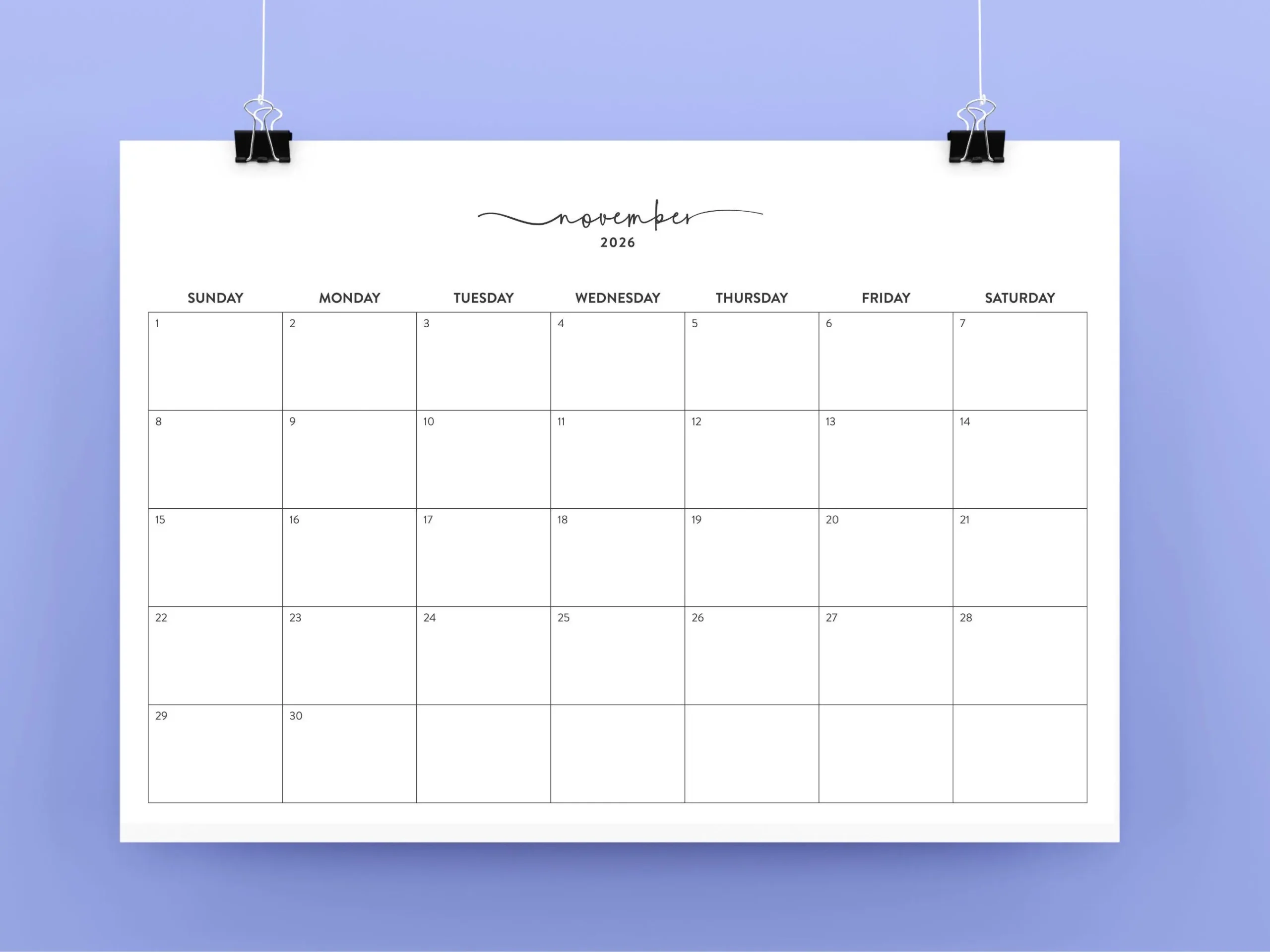 2026 Printable Monthly Wall Calendar Simple 2026 Calendar Large 