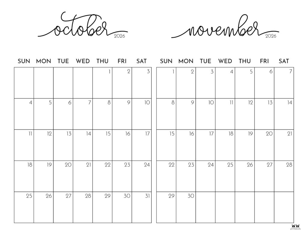 2026 Two Month Calendars 84 FREE Printables Printabulls