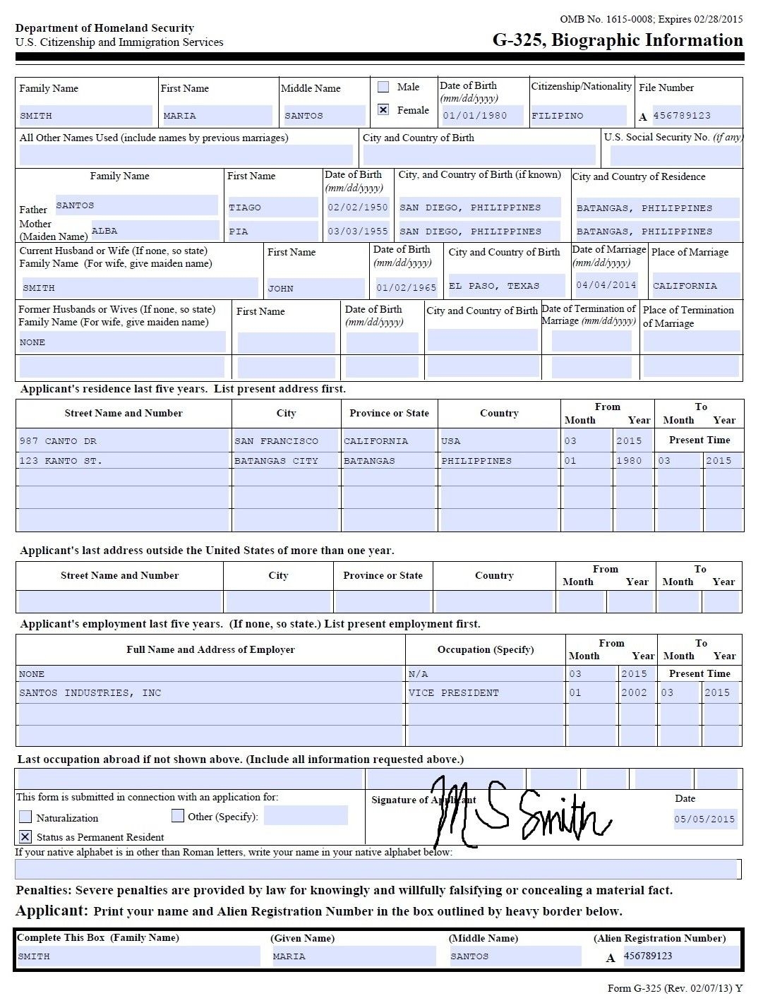 Form G-325a Biographic Information