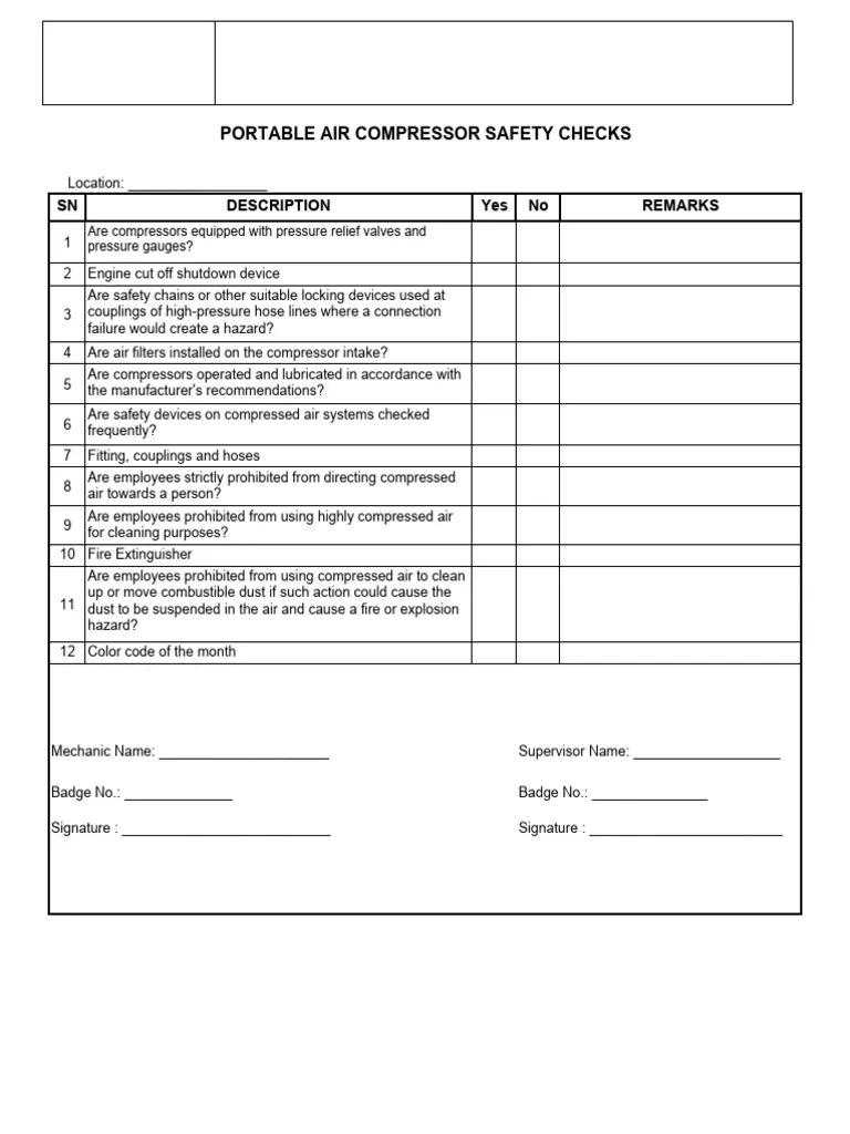 27 Air Compressor Checklist PDF