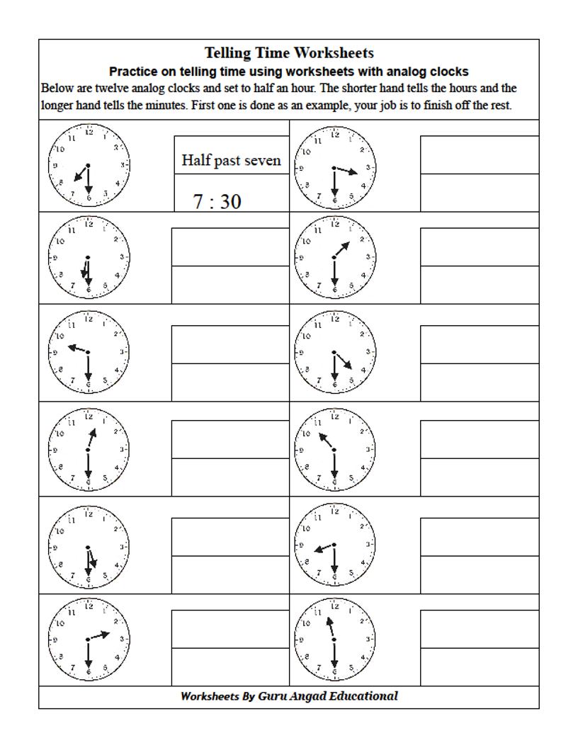 Printable Clock Worksheet Grade 2