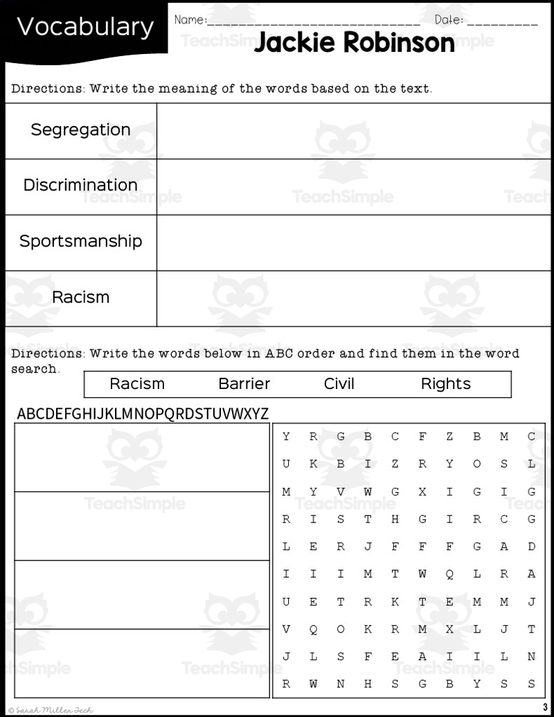 2nd Grade Reading Packet Jackie Robinson Worksheets Library