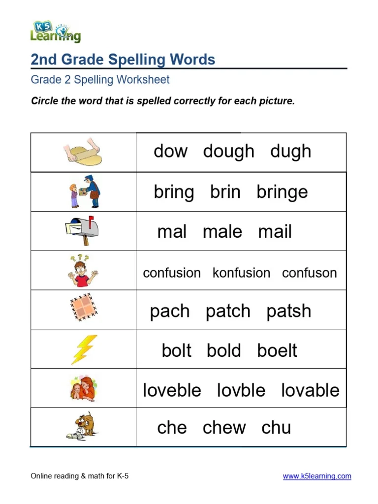 2nd Grade Spelling Worksheet PDF