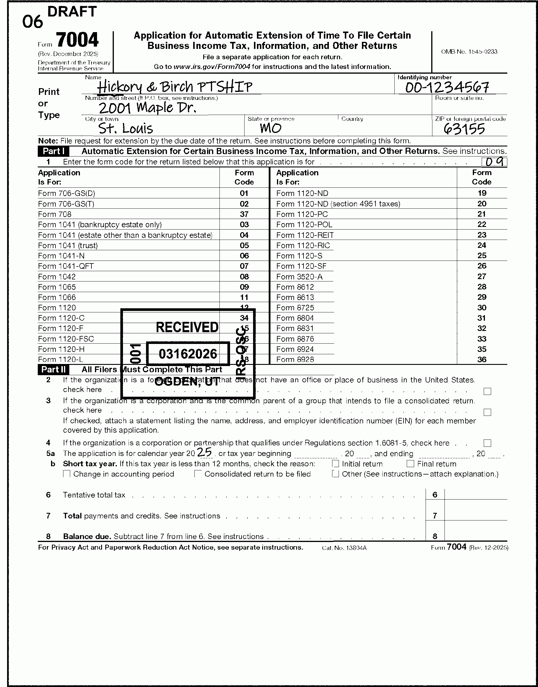 Irs Form Extension 7004