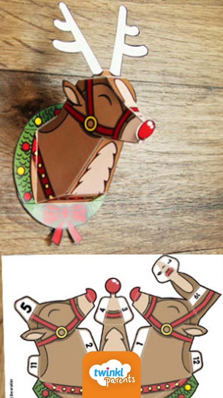 3D Reindeer Head Decoration Paper Printable
