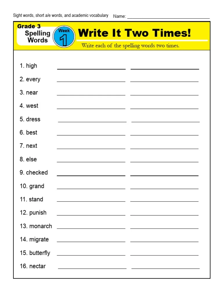 3rd Grade Spelling Worksheets Printable Free