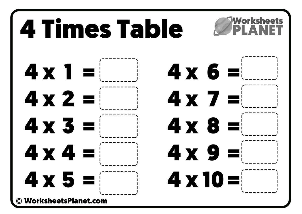 4 Times Table Worksheet Worksheets Library