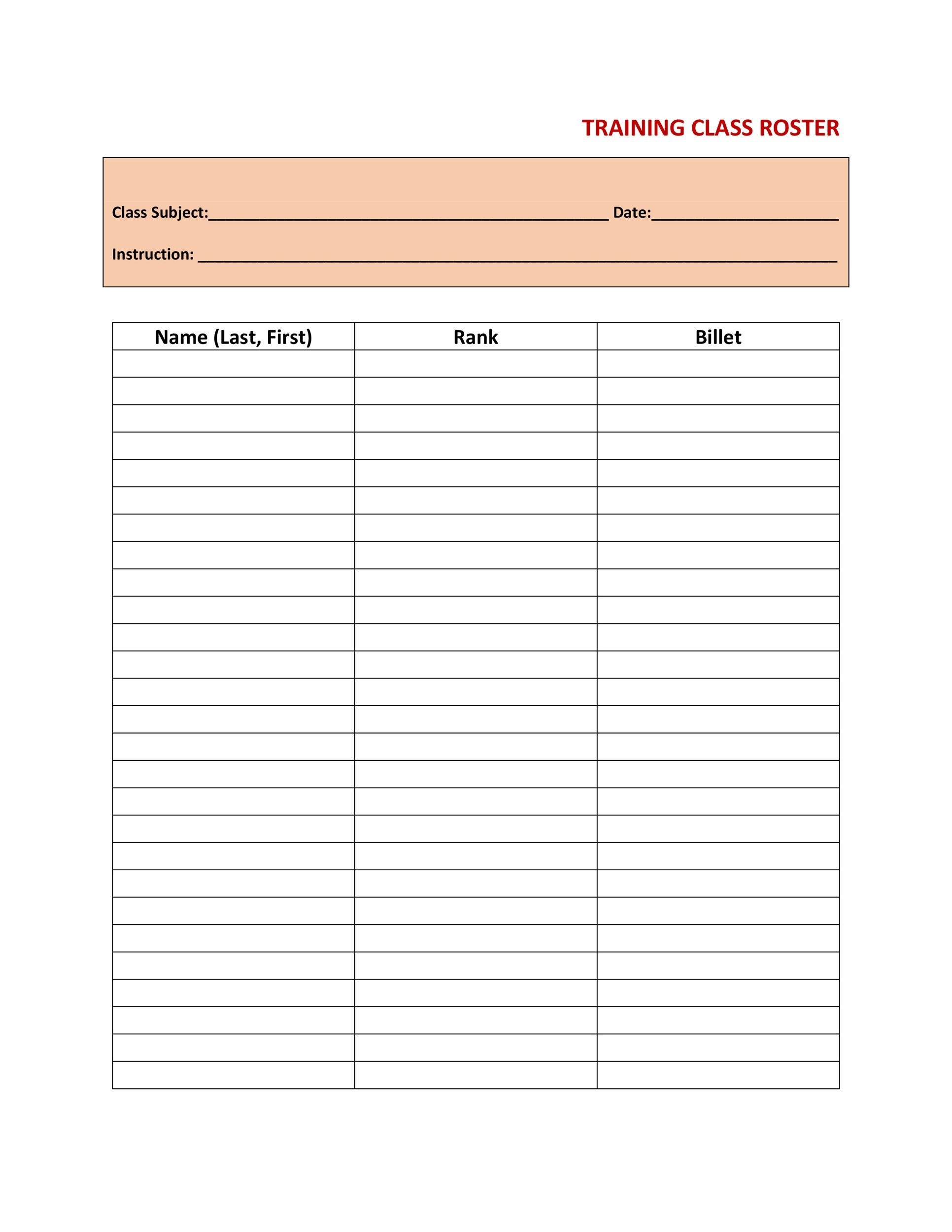 Printable Roster Template