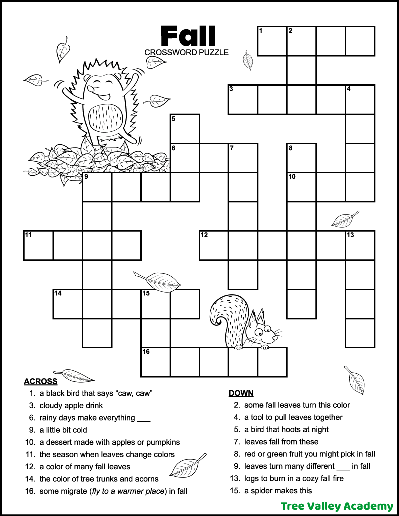 46 Crossword Puzzles For Kids Tree Valley Academy