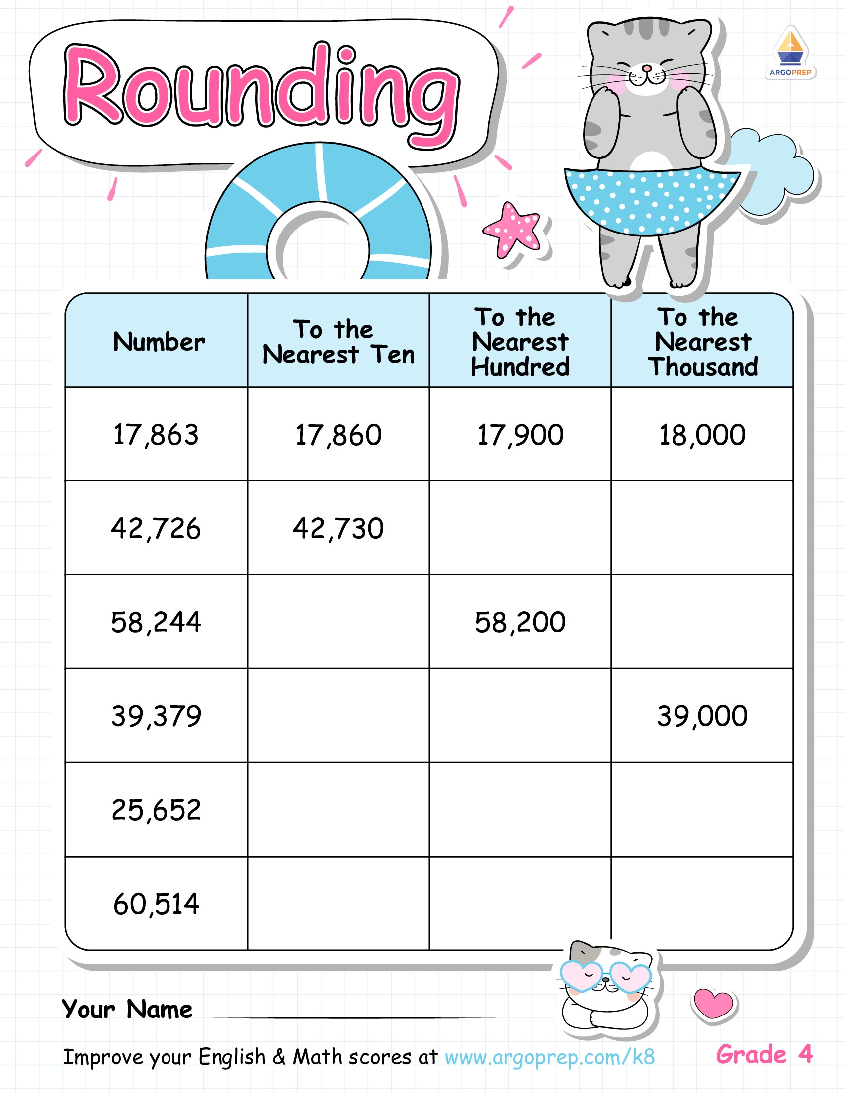4th Grade Fractions And Parts Of A Whole Rounding Numbers 