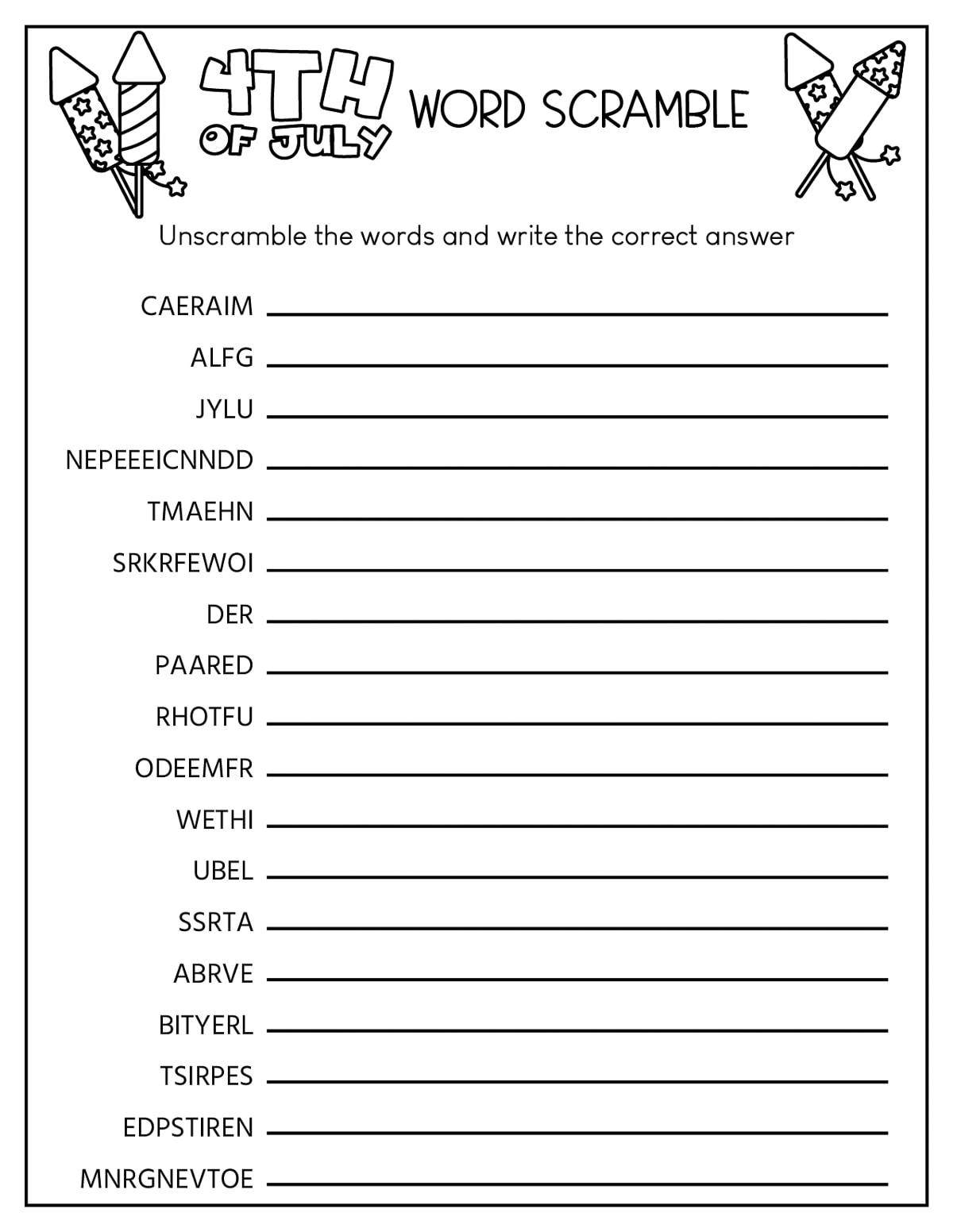 Free Printable Fourth Of July Worksheets