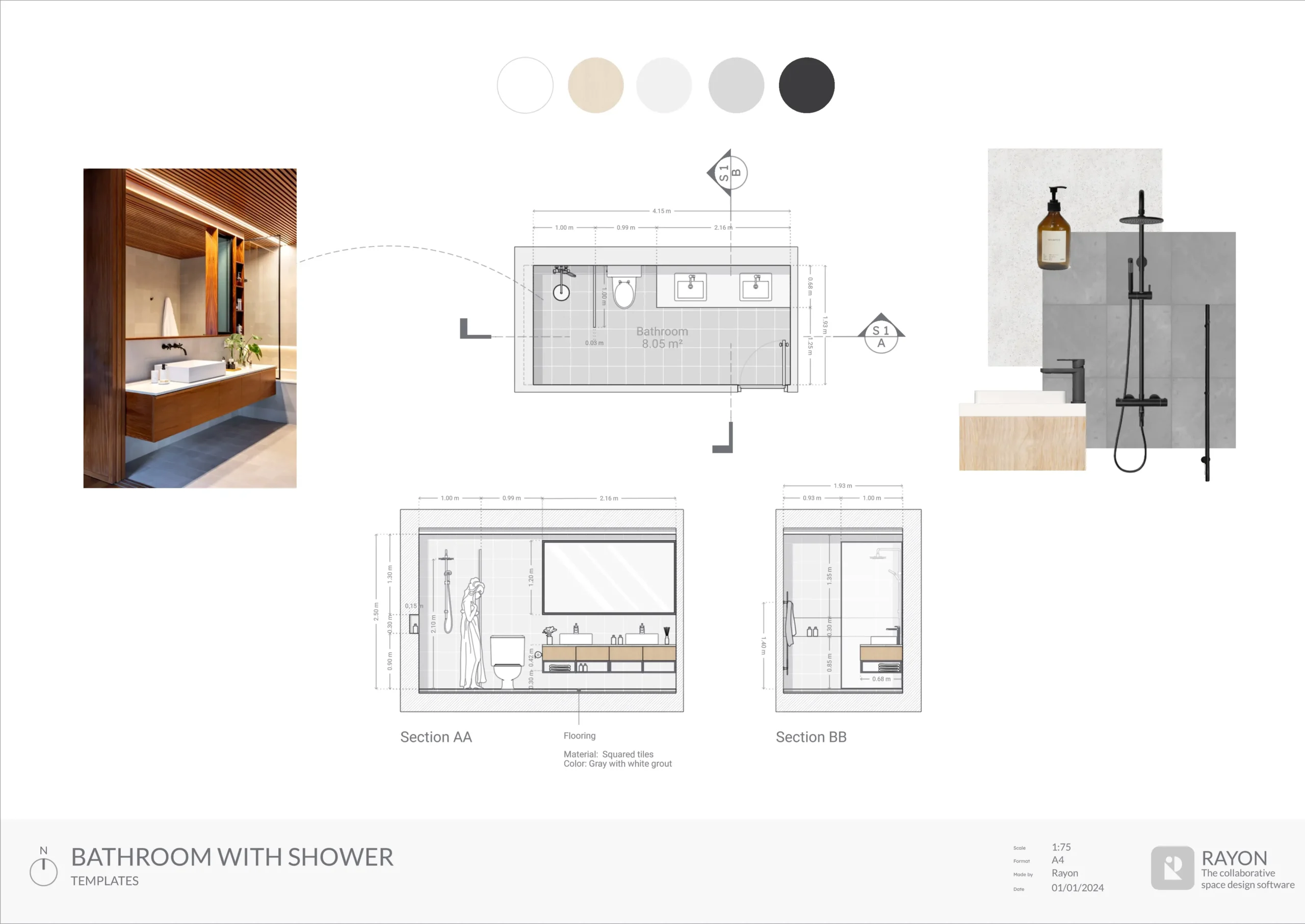 5 Bathroom Layouts Templates For Interior Designers And Architects 
