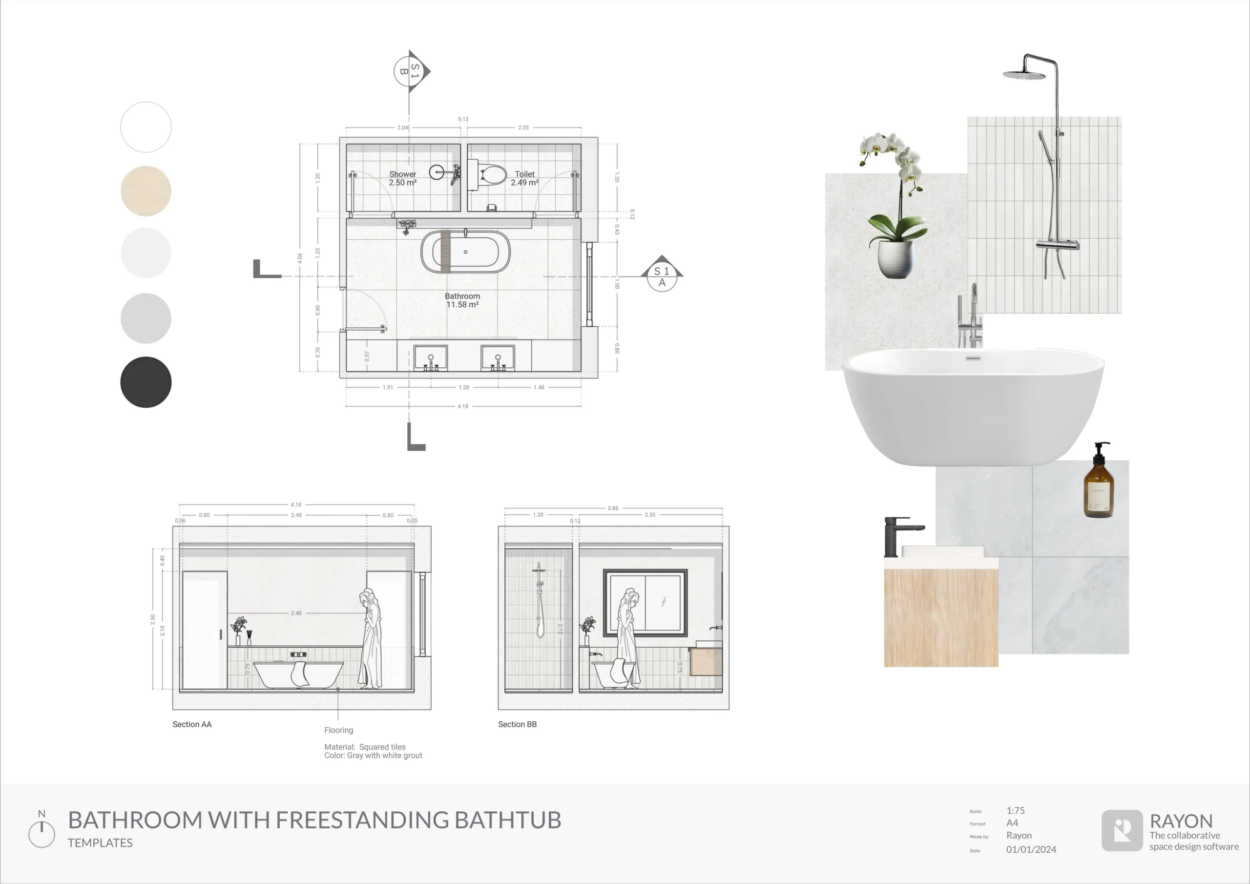 5 Bathroom Layouts Templates For Interior Designers And Architects 
