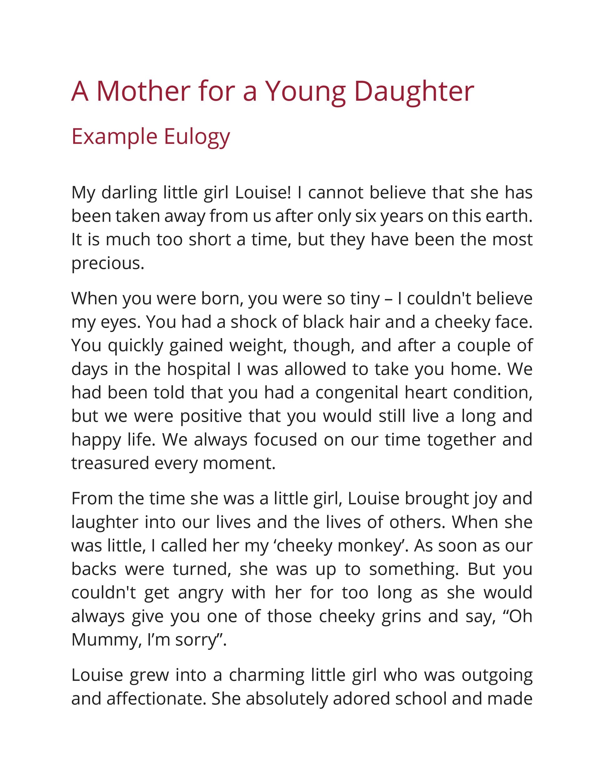 Printable Eulogy Template For Mother