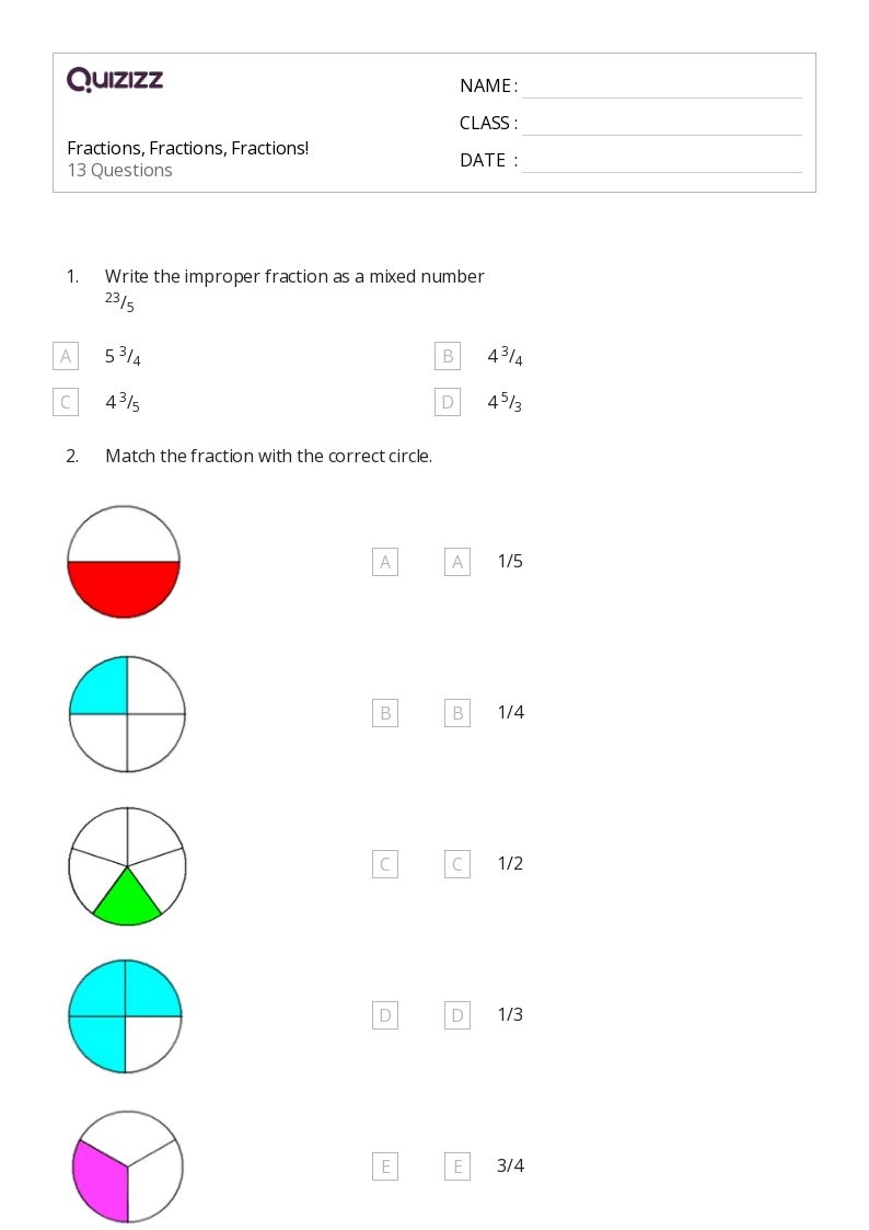 5th Grade Fraction Worksheets Printable
