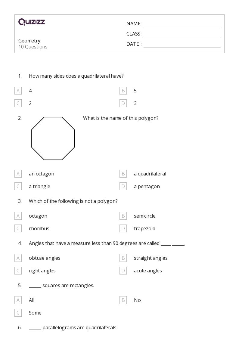 Geometry 4th Grade Worksheets Printable Free