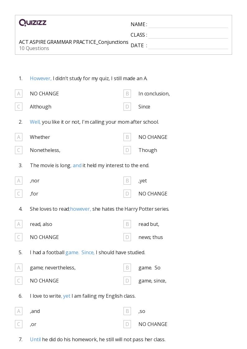 50 Grammar Worksheets For 7th Grade On Quizizz Free amp Printable