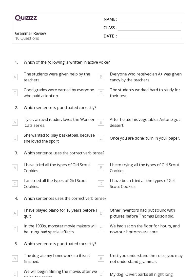 50 Grammar Worksheets For 7th Grade On Quizizz Free amp Printable