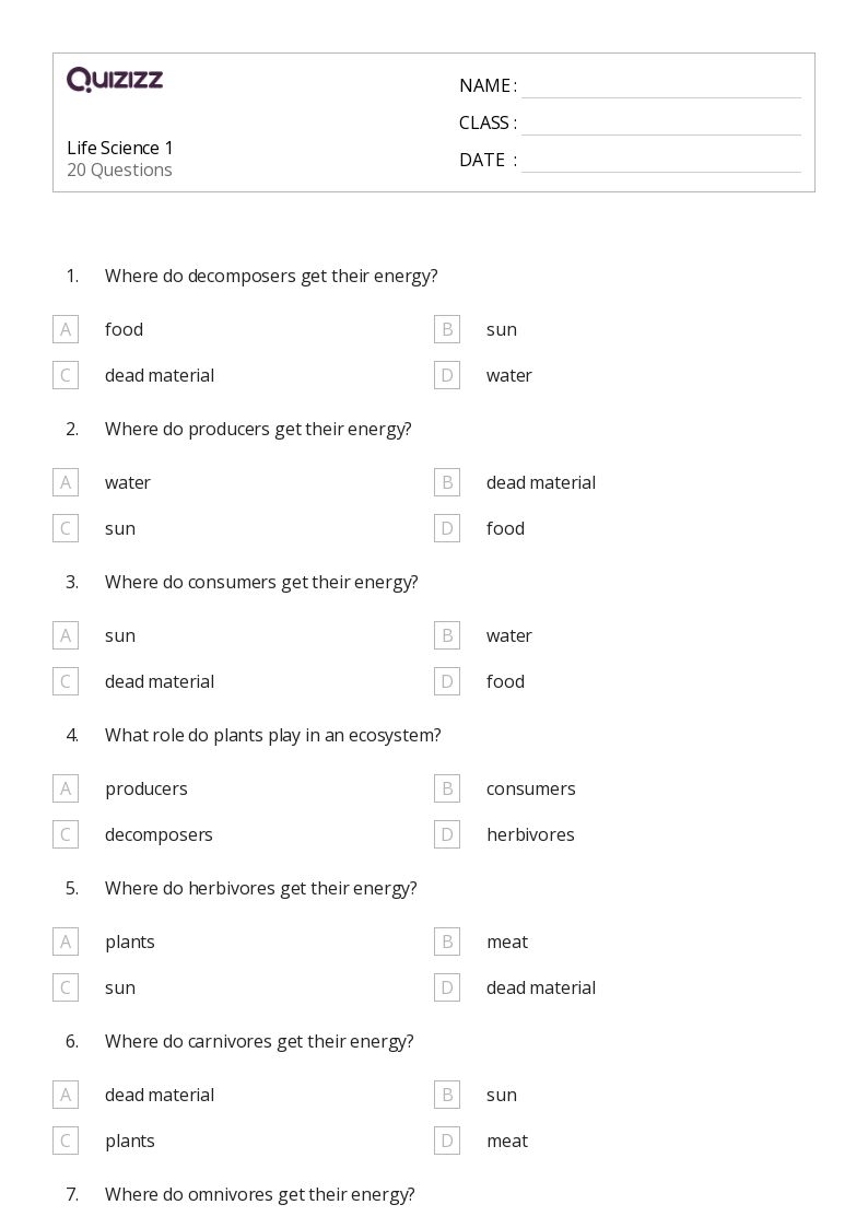 50 Life Science Worksheets For 4th Grade On Quizizz Free 