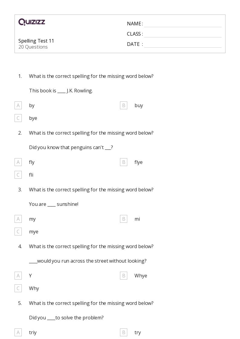 50 Spelling Worksheets For 3rd Grade On Quizizz Free amp Printable